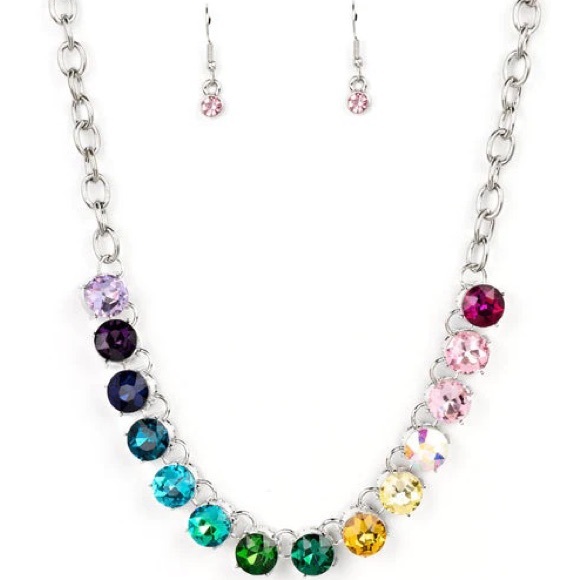 NWT Boutique Multi Color Rainbow Diamond Rhinestone Necklace - Fashion Jewelry - Picture 2 of 3